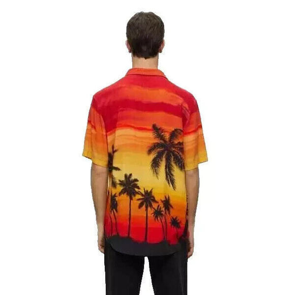Hugo Boss men's Ellino Sunset Tropical short sleeve Shirt  - Large - retail $148 - Picture 3 of 6